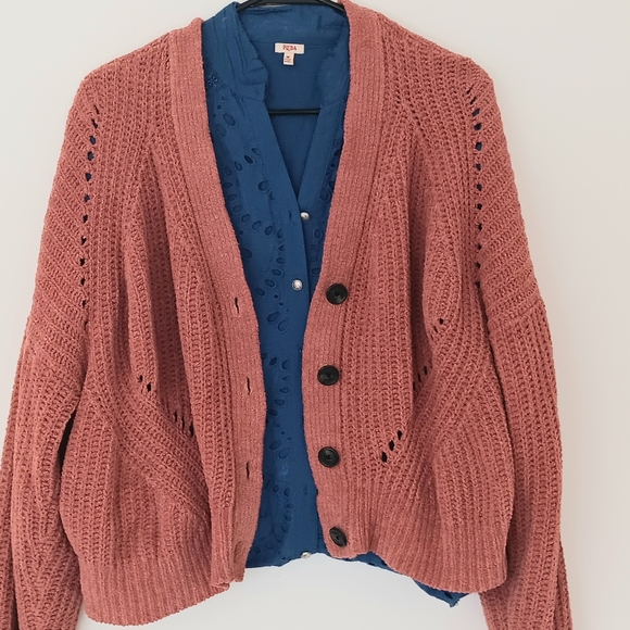 NEW American Eagle Soft Cozy Salmon Cardigan, Cute Grandpa-Style Sweater, Large - Picture 4 of 4
